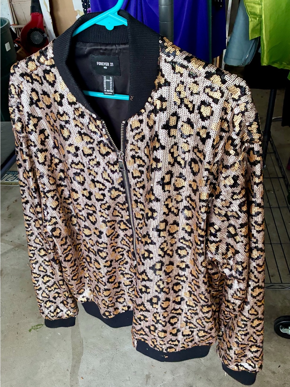 Forever 21 Black and Gold Sequin Leopard Bomber Jacket